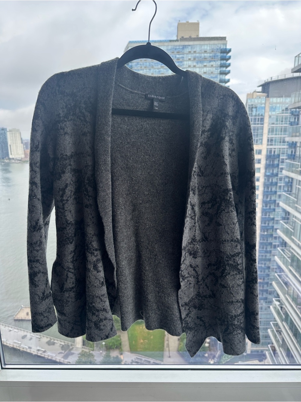 Eileen Fisher Gray Marled Open-Front Wool Cardigan